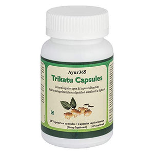Ayur365 Trikatu Capsule with Ginger, Black Pepper & Long Pepper for Stomach Upset, Indigestion, Dyspepsia, Bloating & Heartburn, Cough & Cold 60 ct.