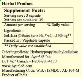 Ayur365 Tribulus Capsules for Relief of painful Urination & Haemorrhoids 60 ct.