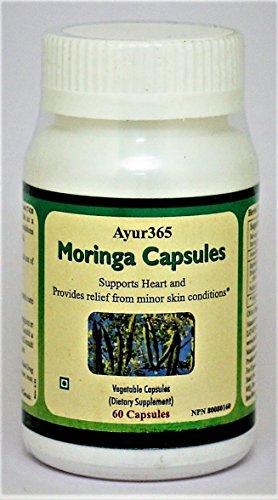 Ayur365 Moringa Veg Capsules 60 ct. - Cardiotonic & for Eczema, Minor cuts and Wounds